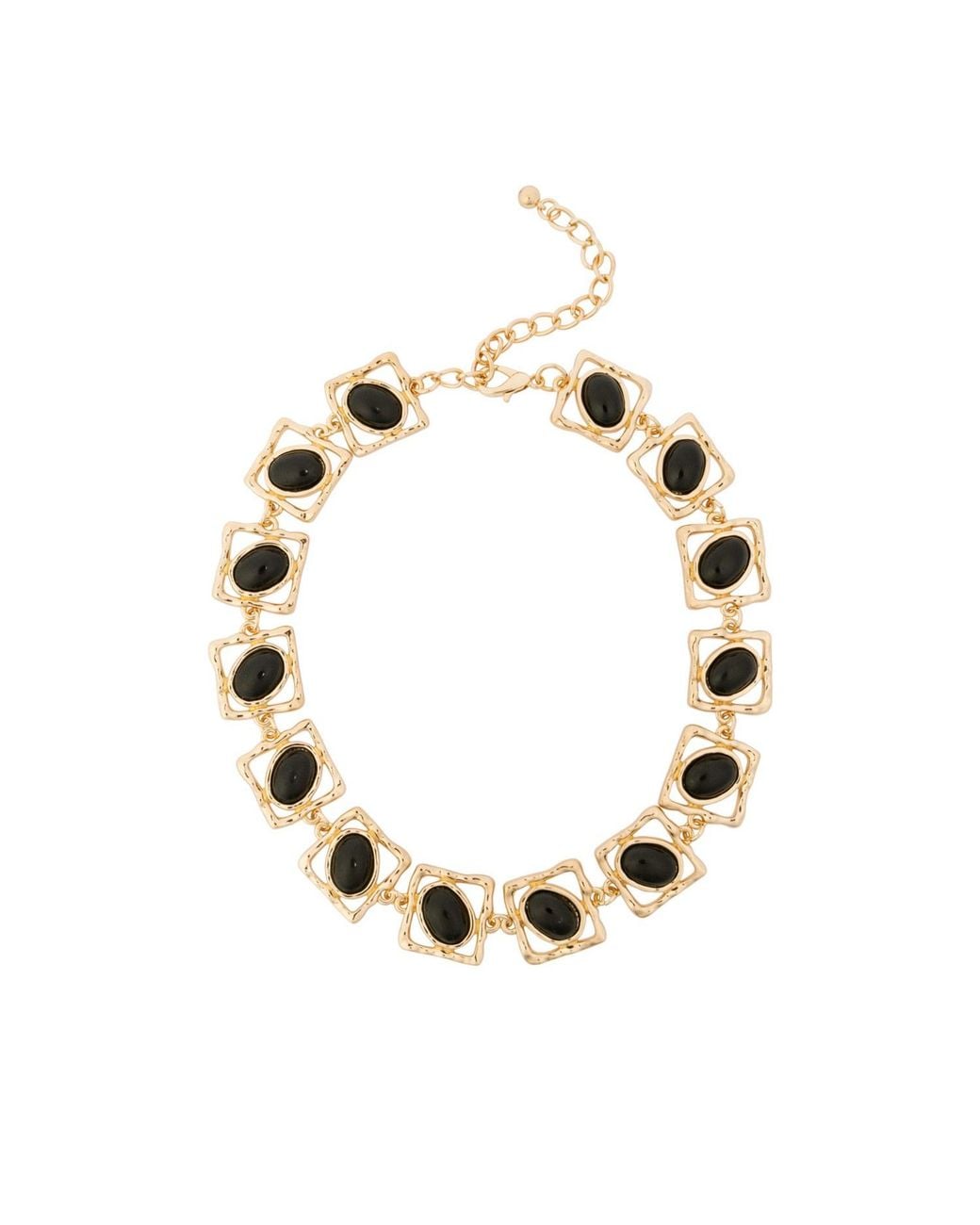 Saachi Metallic Geometric Frame Cabochon Necklace