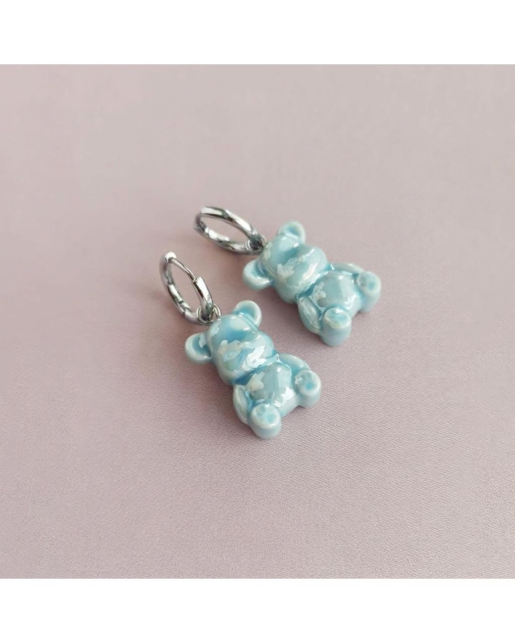 POPORCELAIN Blue Baby Porcelain Teddy Bear Earrings, Tone
