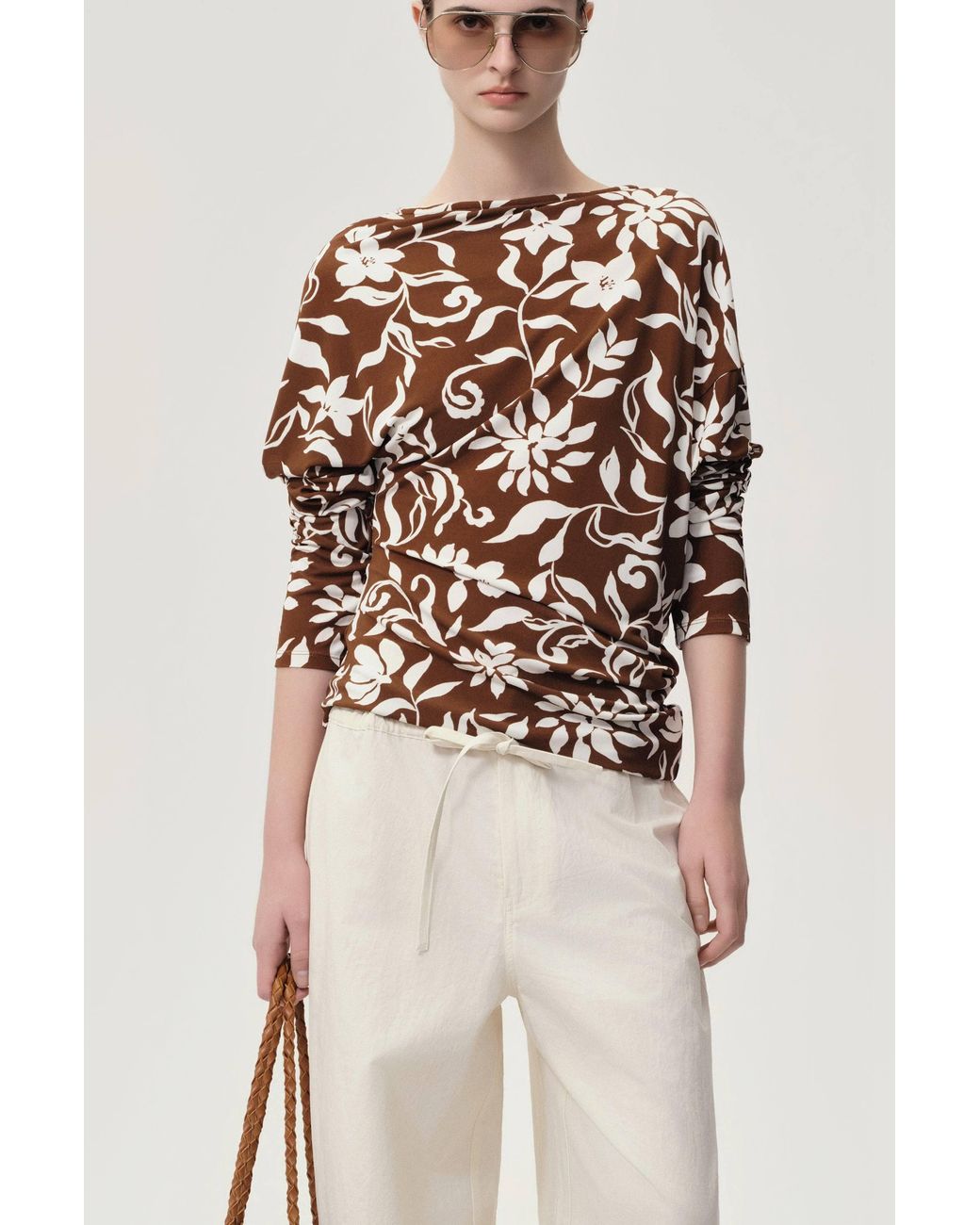 FRONT ROW SHOP Brown Mai Draped Viscose Jersey T-Shirt
