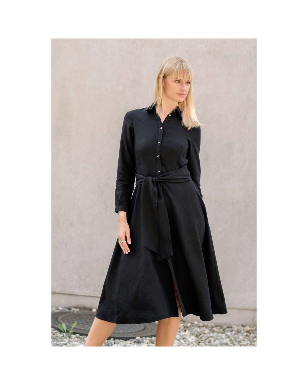 Oh!Zuza Black Echo Midi Shirt Dress With Belt