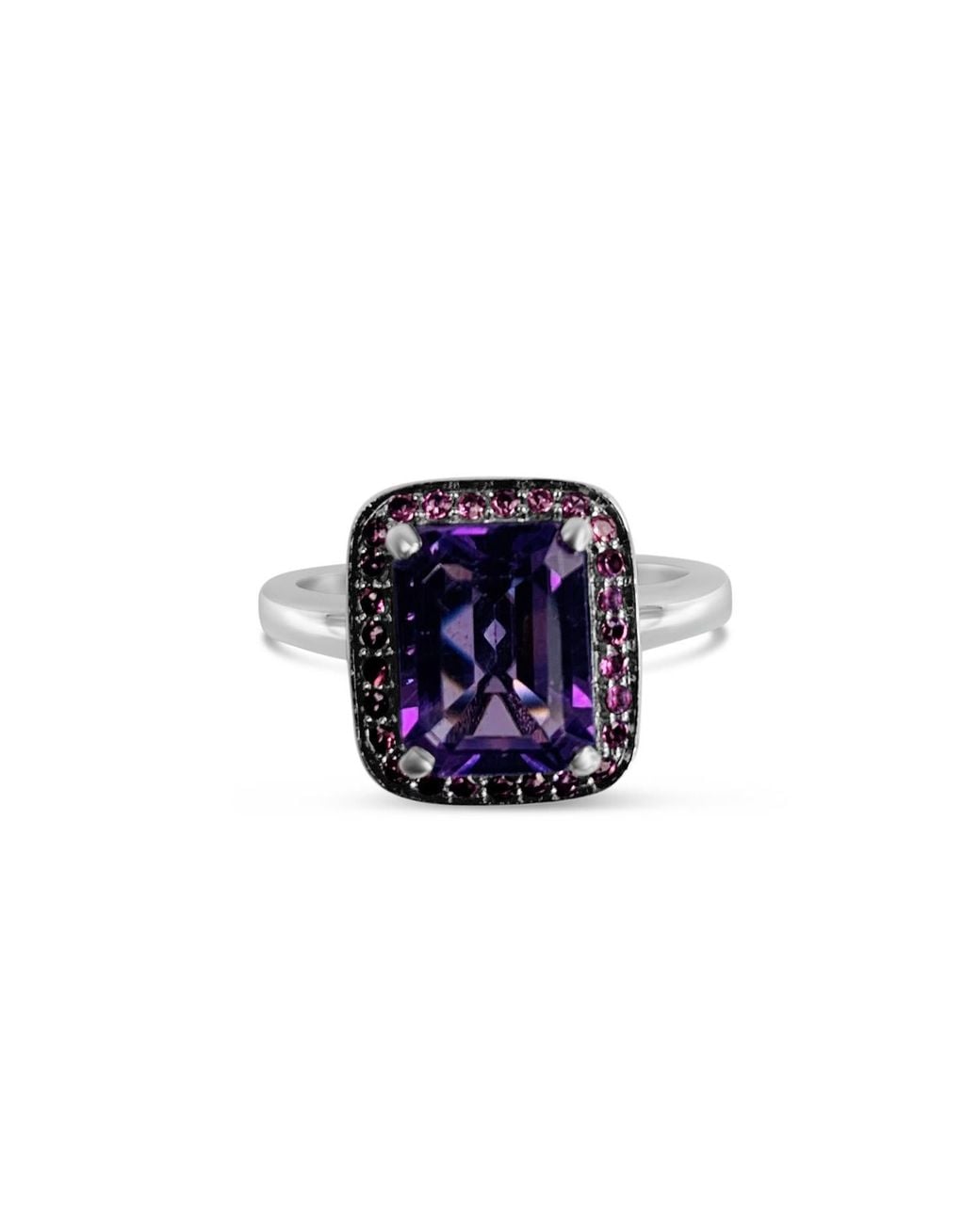 Bellus Domina Multicolor Sterling Silver Engagement Amethyst & Cubic Zirconia Square Ring