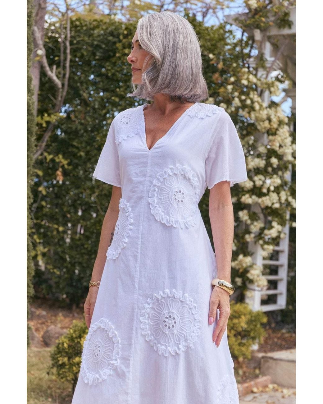 Adrift Clothing White Tatum Flutter Sleeve Dress