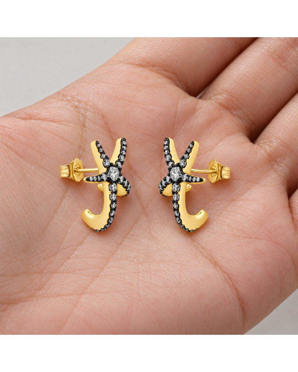 Artisan Metallic 14K Diamond Anchor Stud Earrings