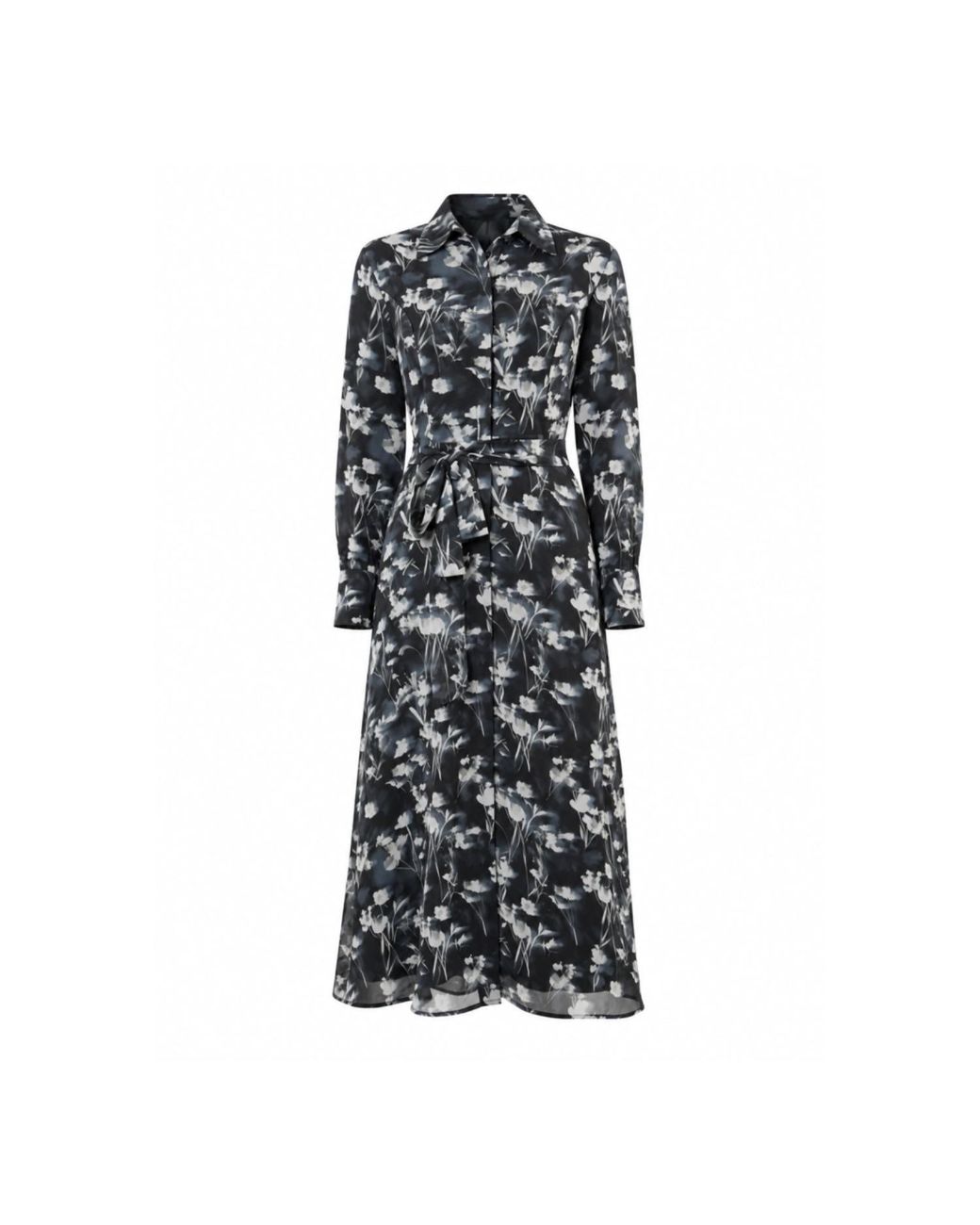 John Abgin Black Chiffon Scatter Printed Shirt Dress