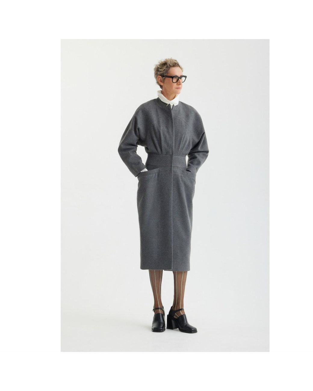 Julia Allert Gray Architectural Wool-Effect Coat With Large Pockets