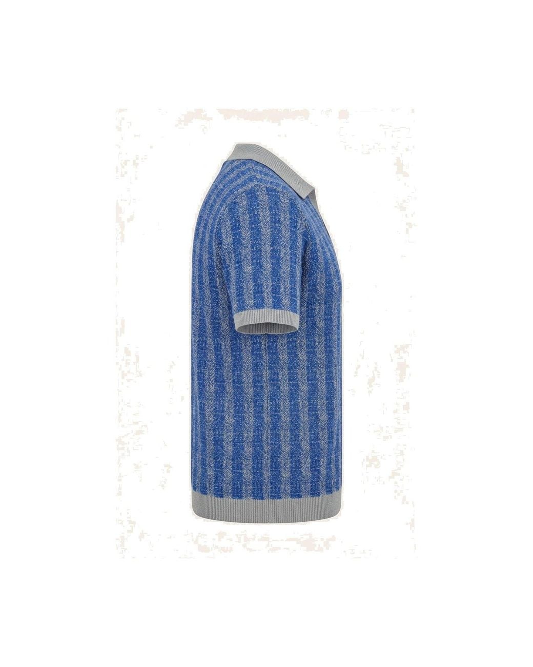 Ron Tomson Blue Textured Knit Polo Shirt for men