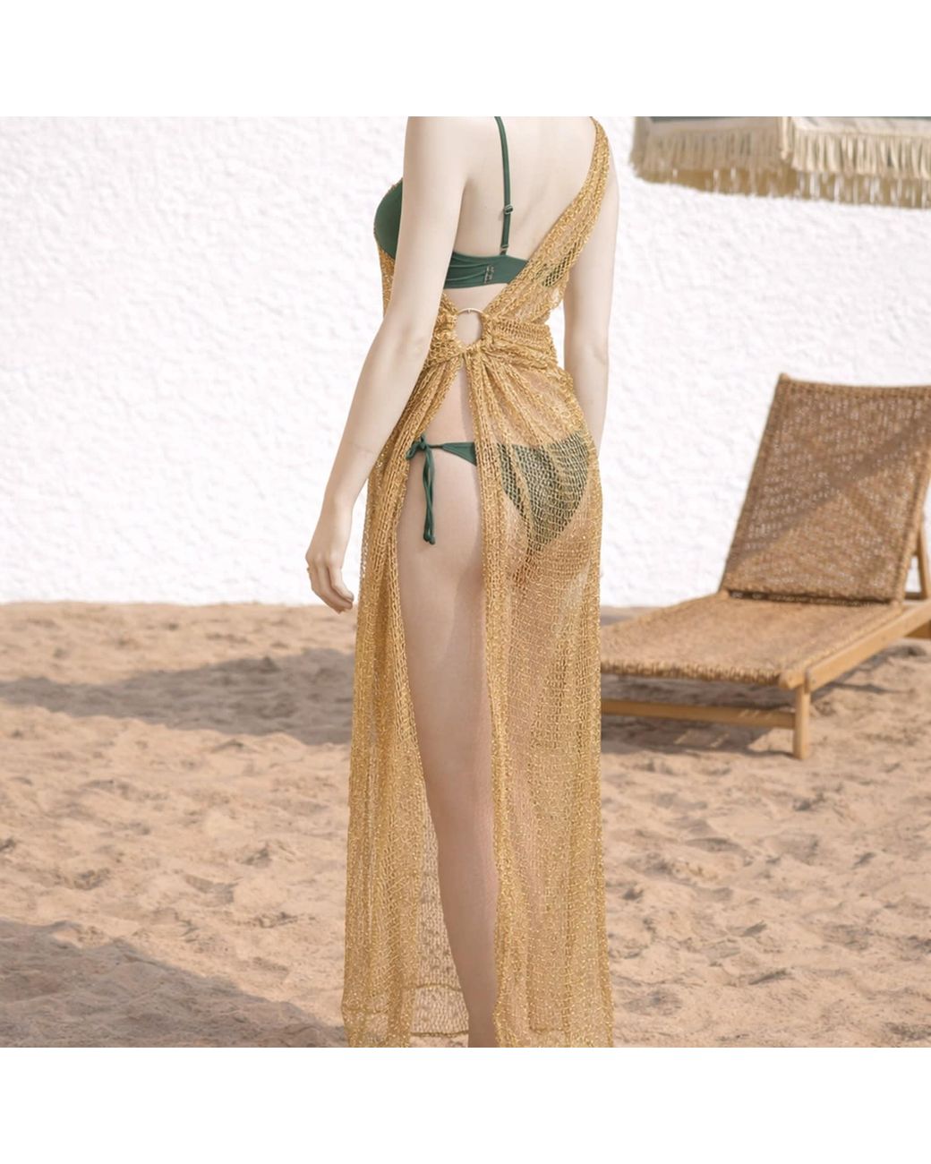 Women & Women Natural Metallic Mesh Cover-Up Dress