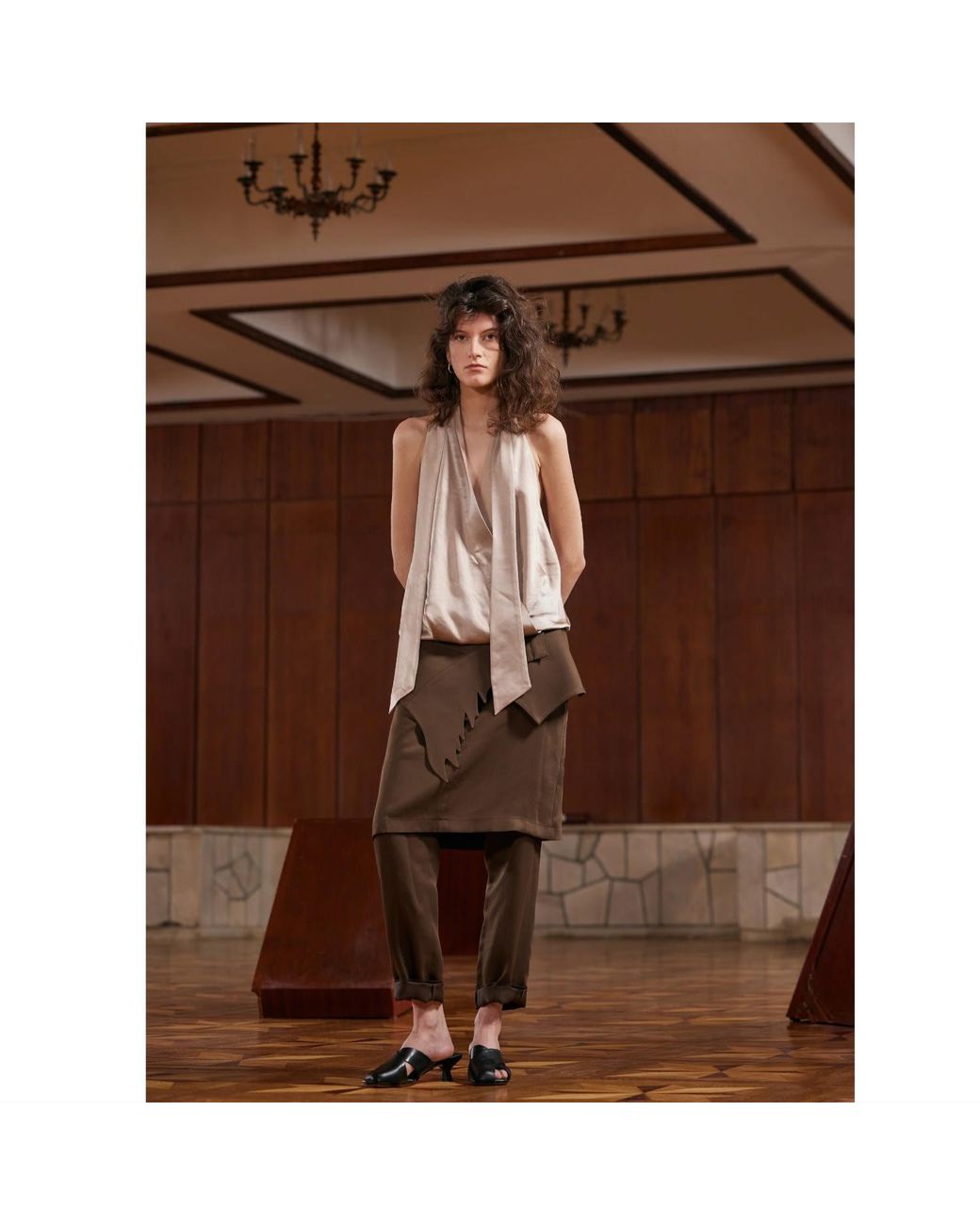 Julia Allert Brown Unique Hybrid Satin Skirt-Pants