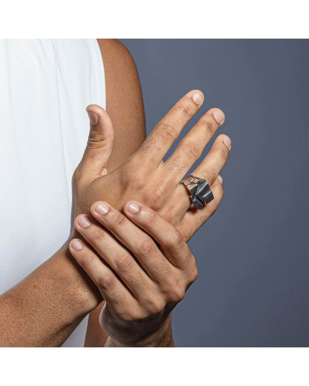 German Kabirski Metallic Nexus Oxidized Band With Broken Glacier Effect for men