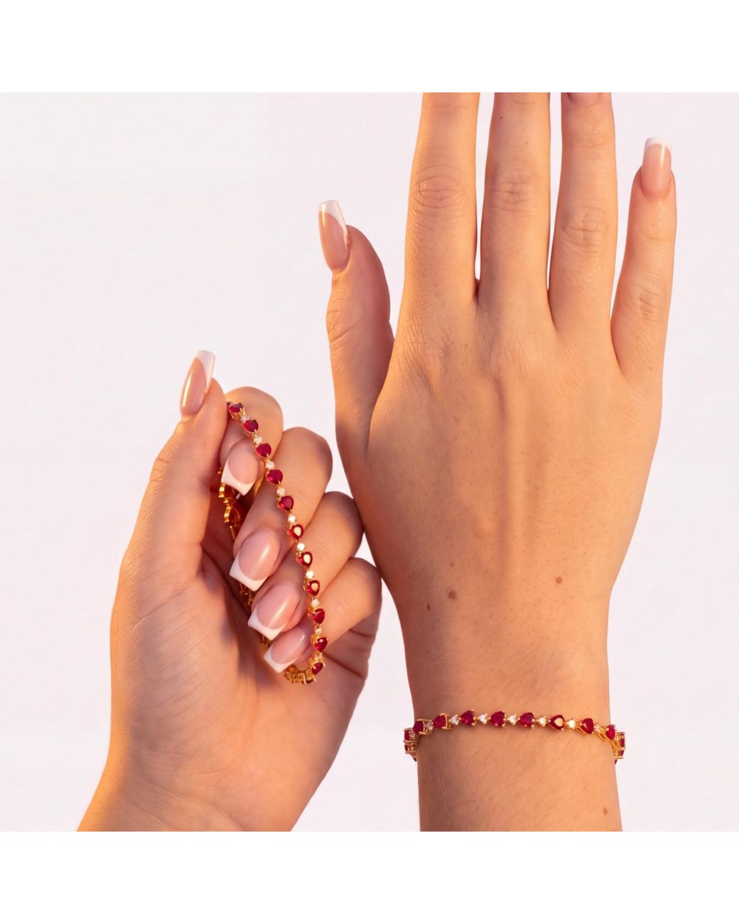 Latelita London Red Asscher Cut Heart Tennis Bracelet Ruby