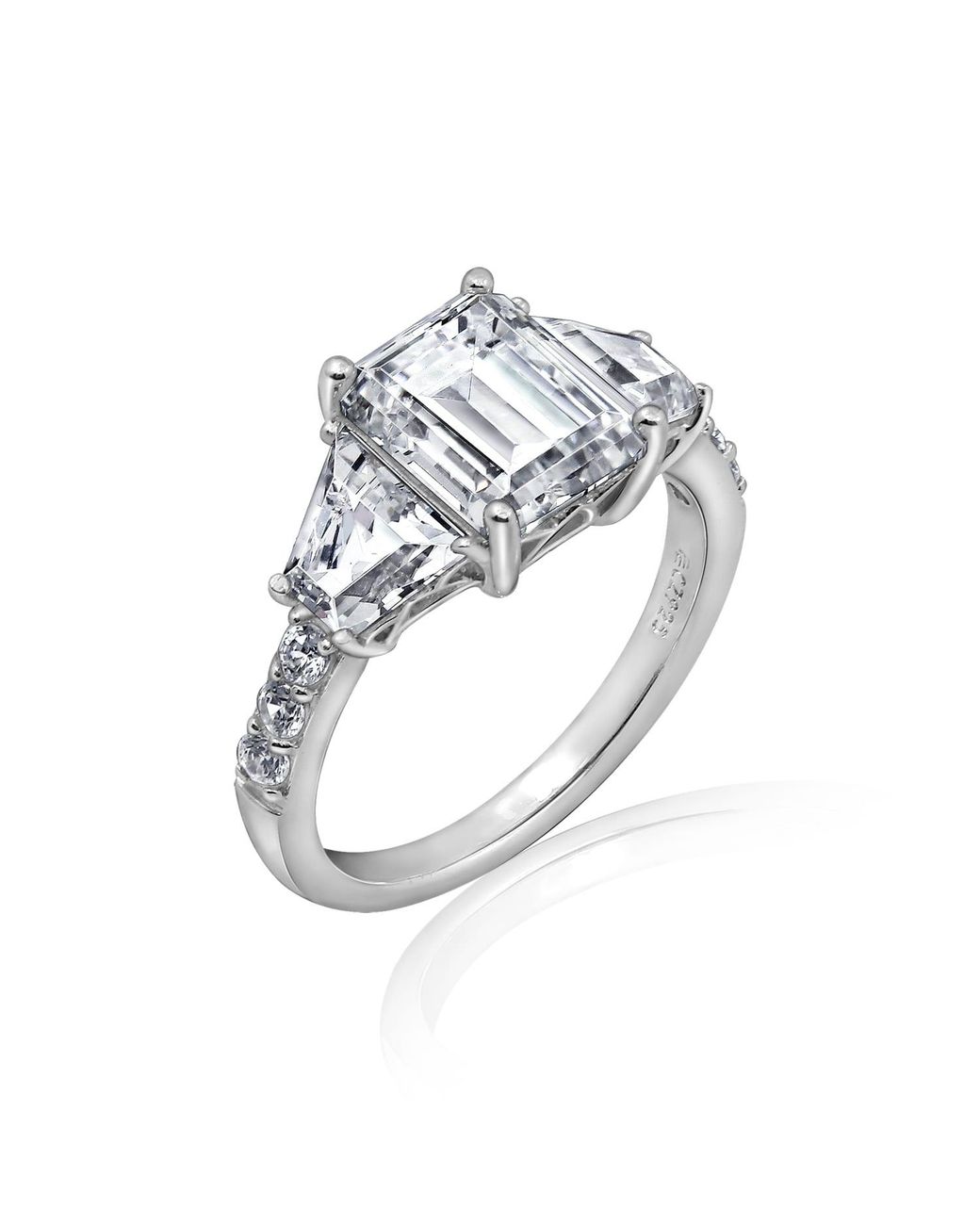 Diamonbliss White Emerald Cut With Trapeze Side Stone Engagement Ring