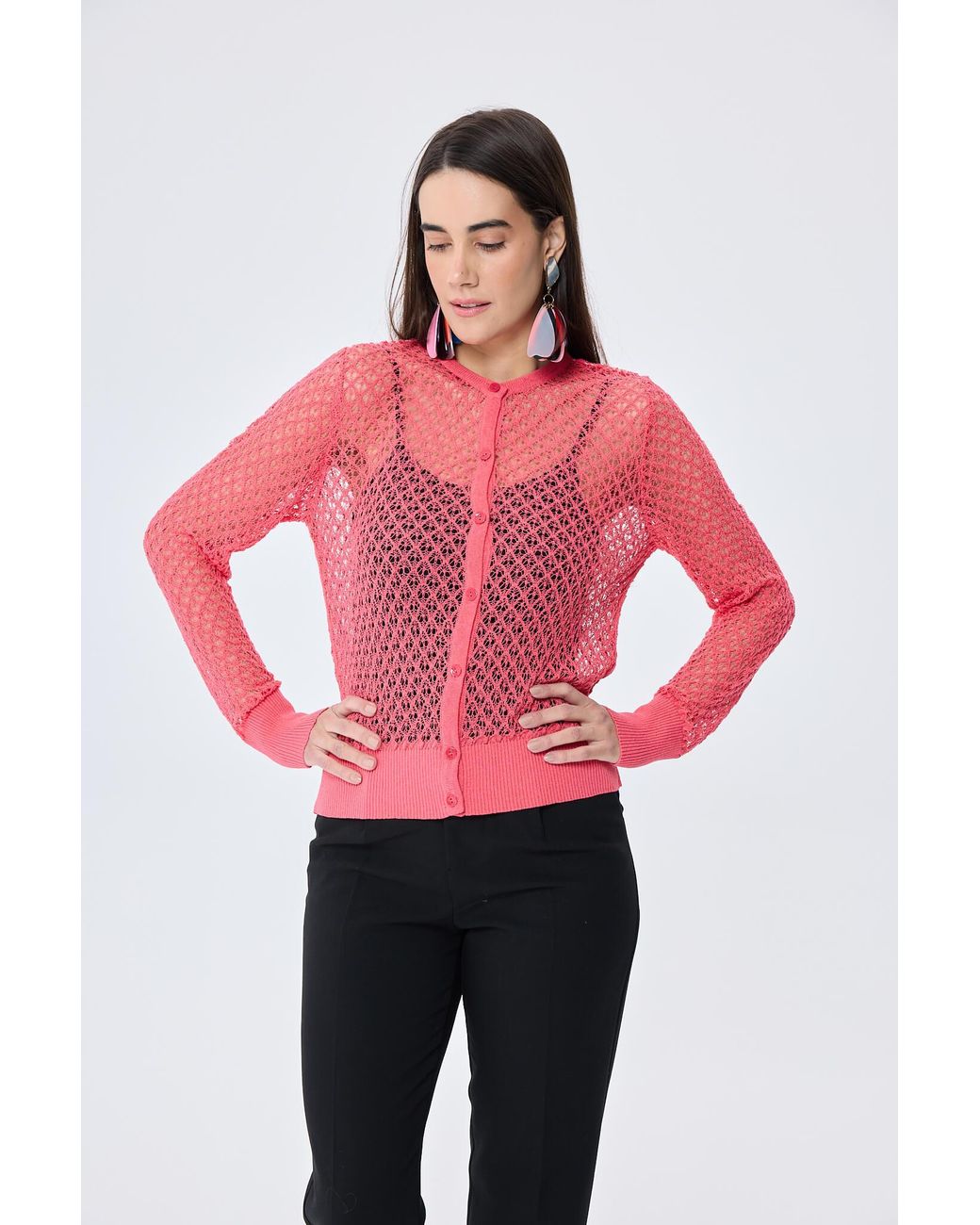 Peraluna Pink Addison Openwork Knit Cardigan