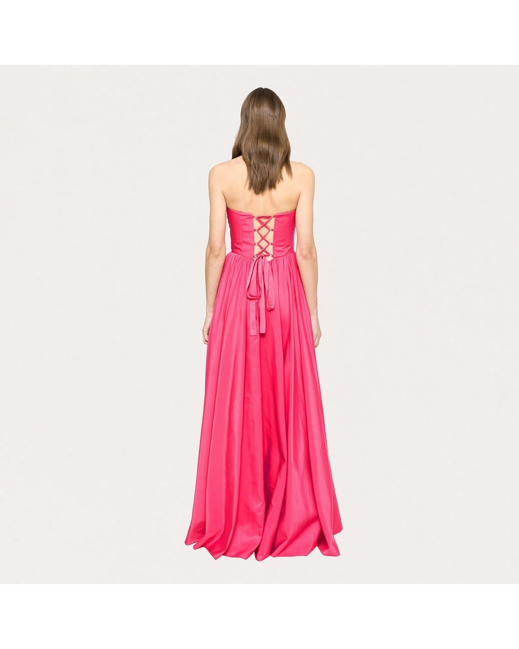 Nissa Pink Bow-Detail Taffeta Maxi Dress