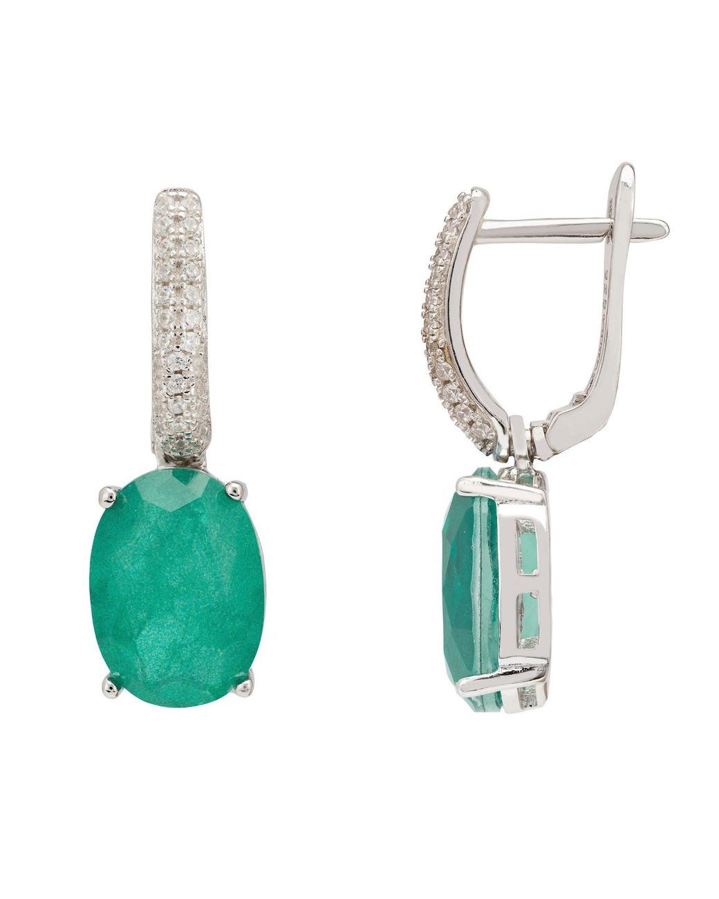 Latelita London Green Alexandra Oval Drop Earrings Colombian Emerald