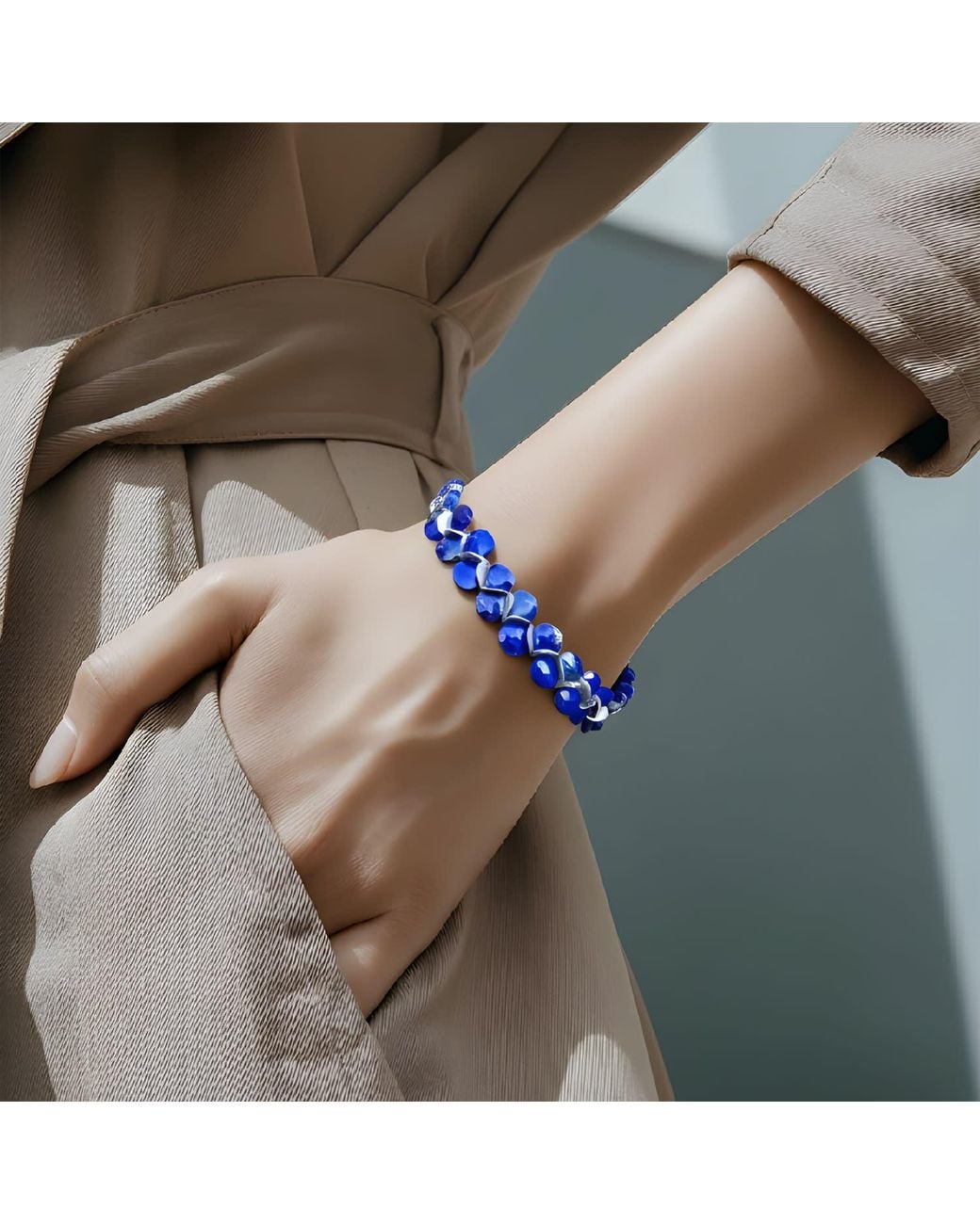Lori Kaplan Design Blue Signature Lapis Herringbone Sterling Bracelet