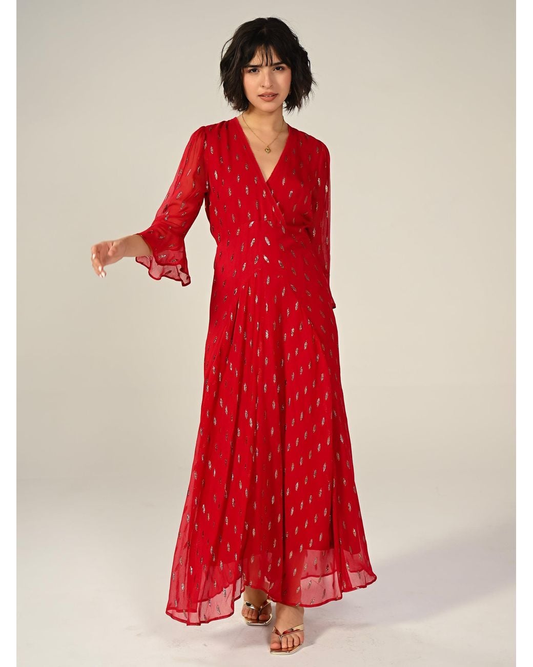 Rose & Nancy Red Tory Sparkle Maxi Dress