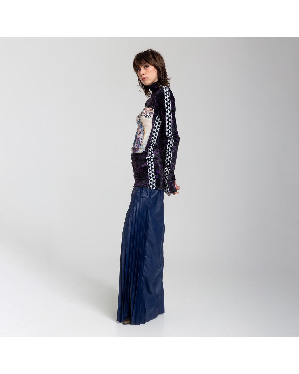 ARTISTA Blue Message Printed Velvet Tunic