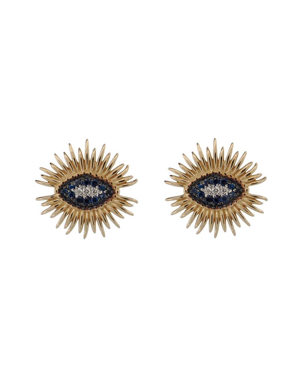 Ebru Jewelry Metallic Spiritual Guardian Evil Eye Diamond Sapphire Stud Earrings