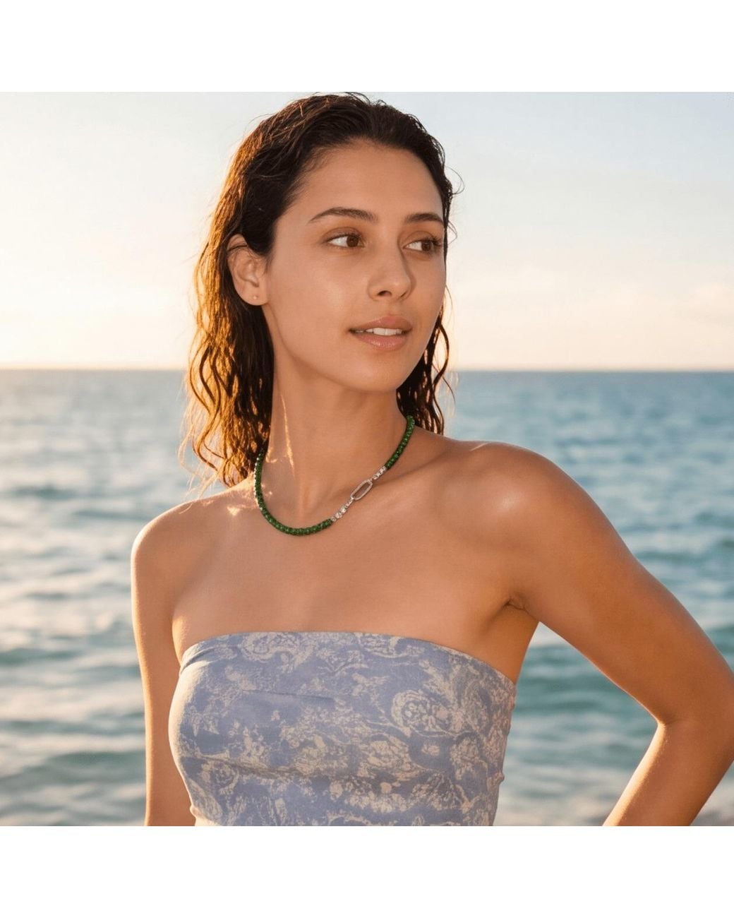 Ormiro Metallic Aphrodite Chardonnay & Clear Quartz Shell Necklace