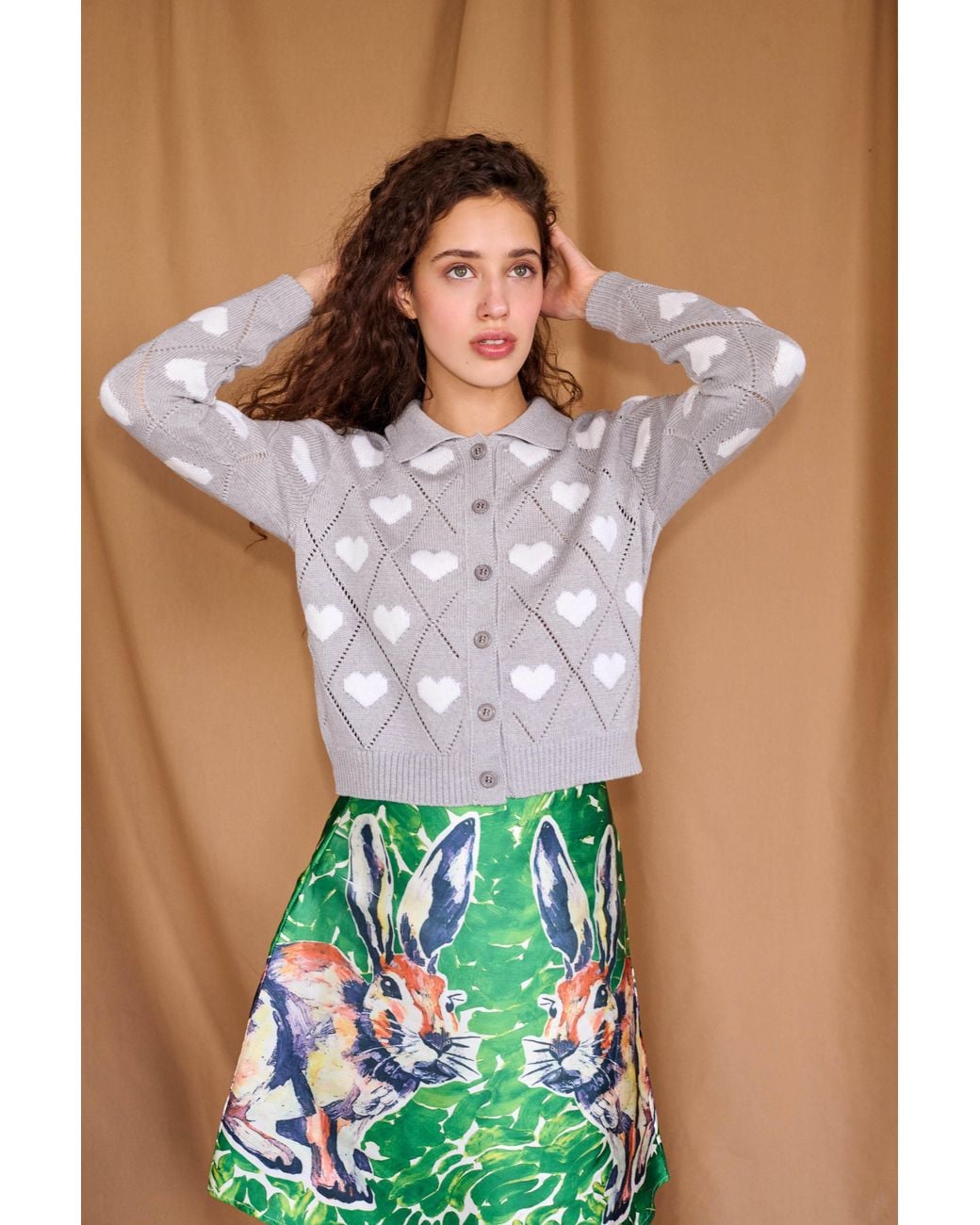 Gigi Knitwear Gray Love Polo Cardigan