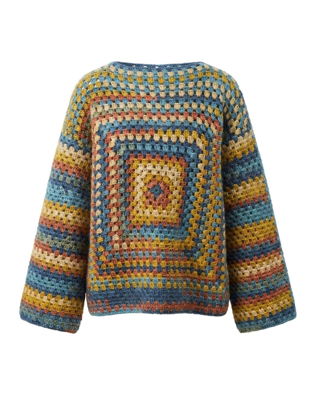 Ana Chic Multicolor Striped Granny Square Handmade Crochet Jumper