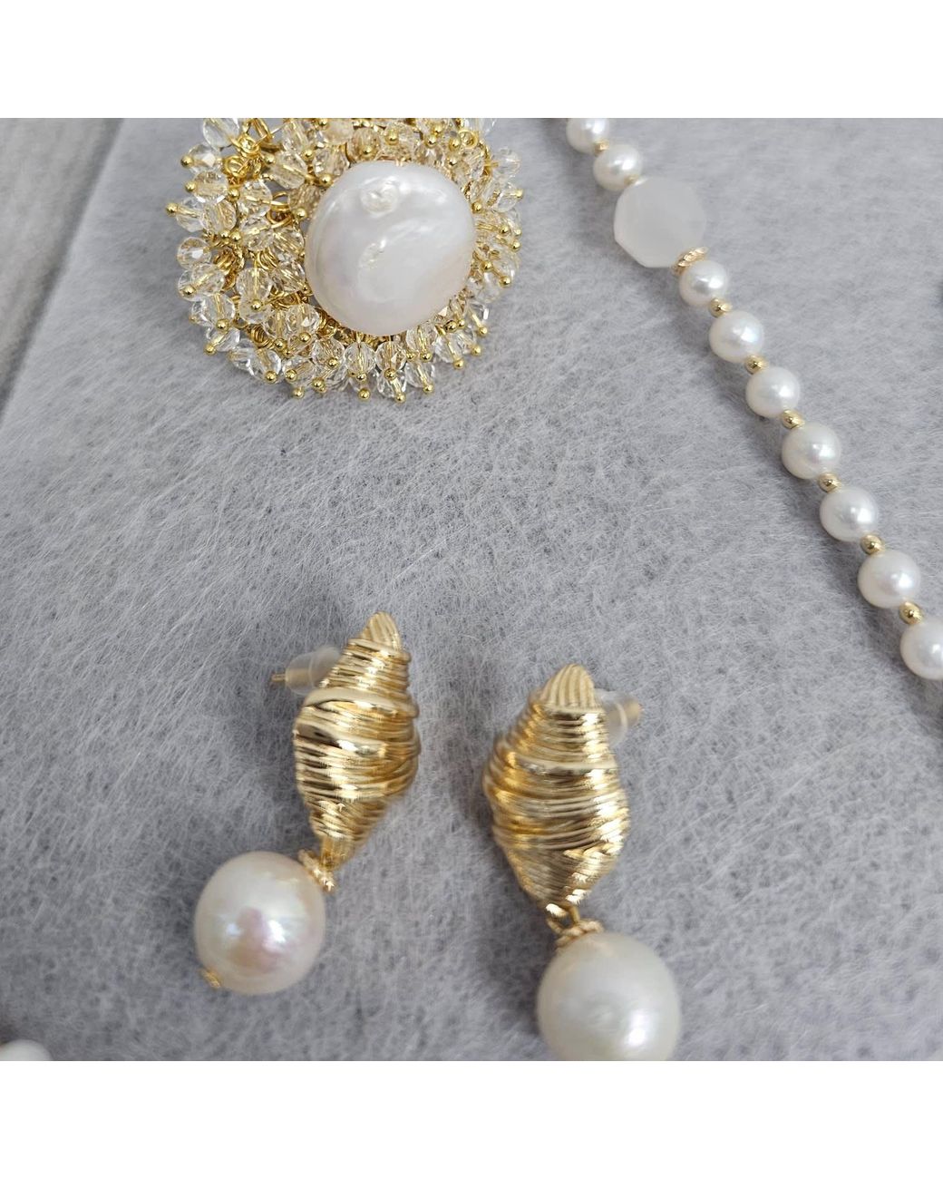 Farra Metallic Freshwater Pearl Dangle Stud Earrings