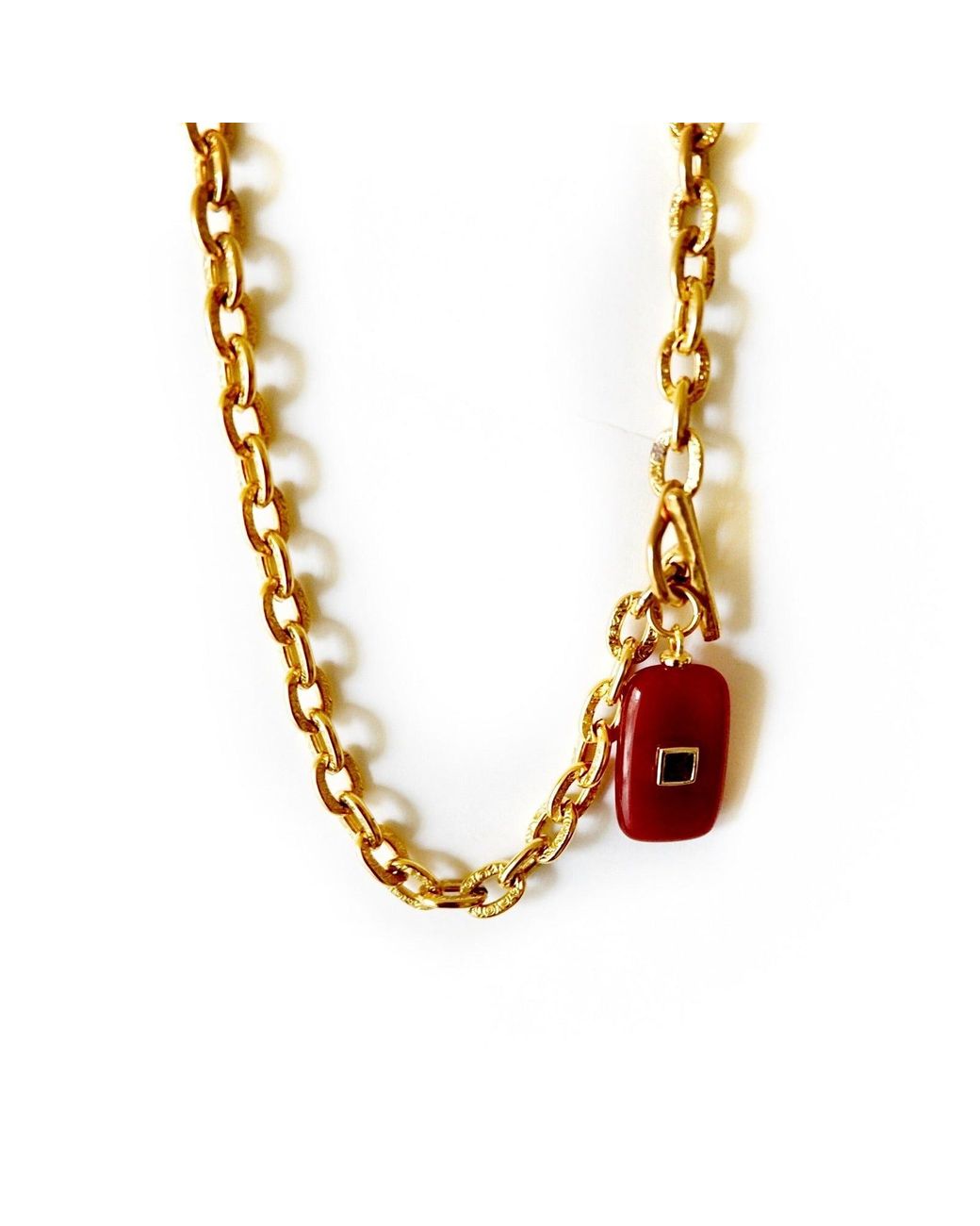 Persia Dona Jewelry White Oblong Carnelian & Vintage Chain Necklace
