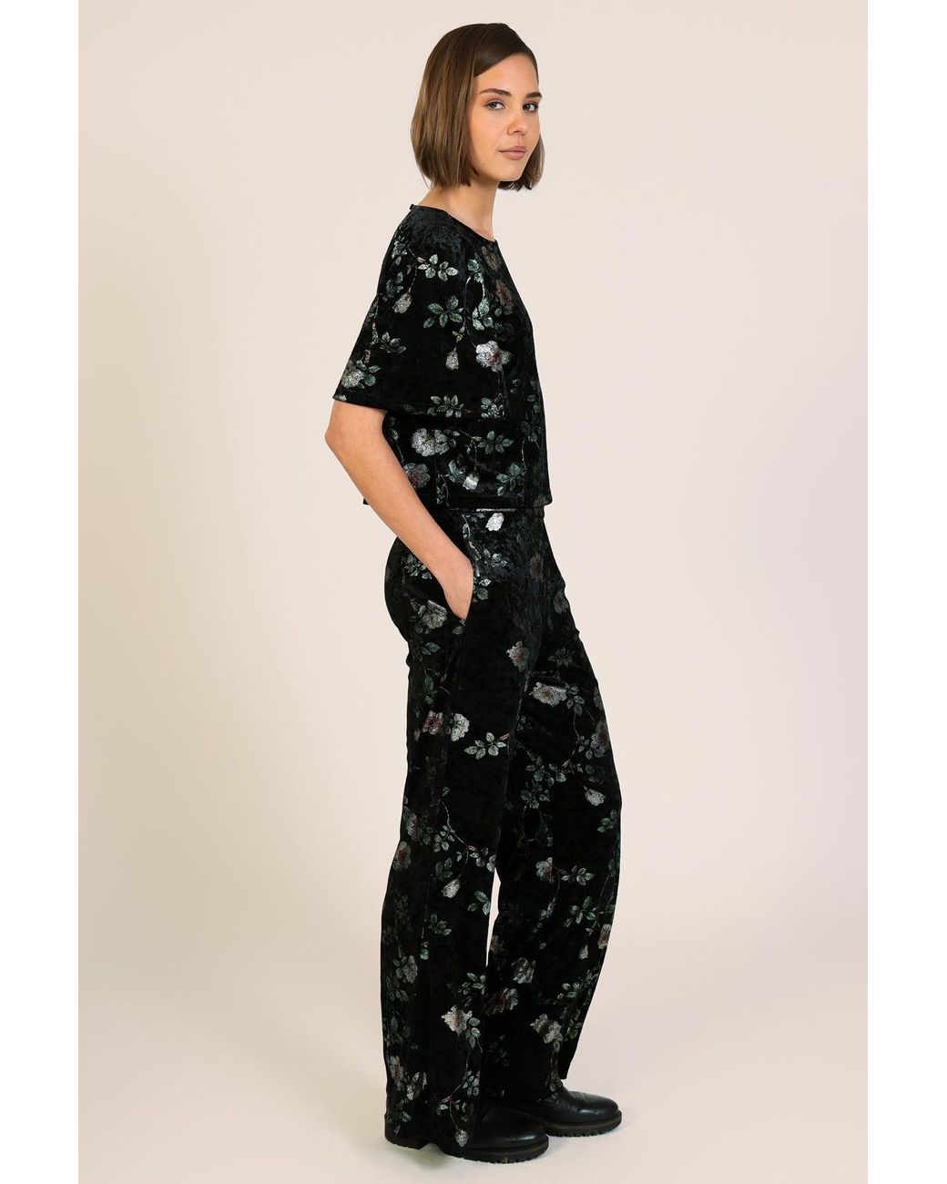 Traffic People Black Swan Song Metallic Floral Velvet Rene Blouse