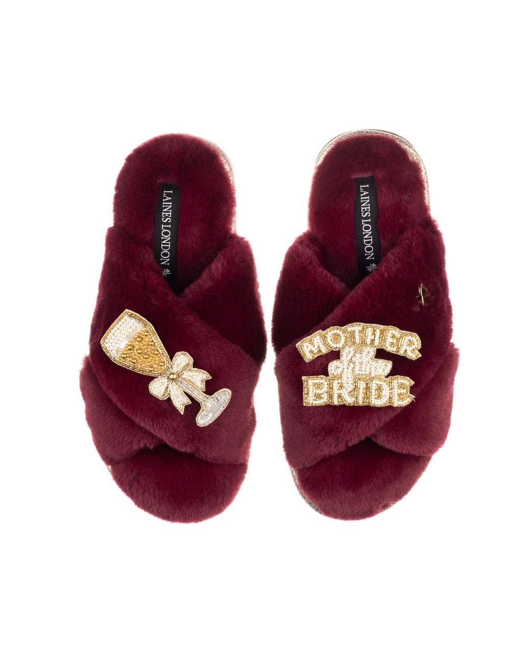Laines London Purple Classic Laines Slippers With Mother Of The Bride Brooches