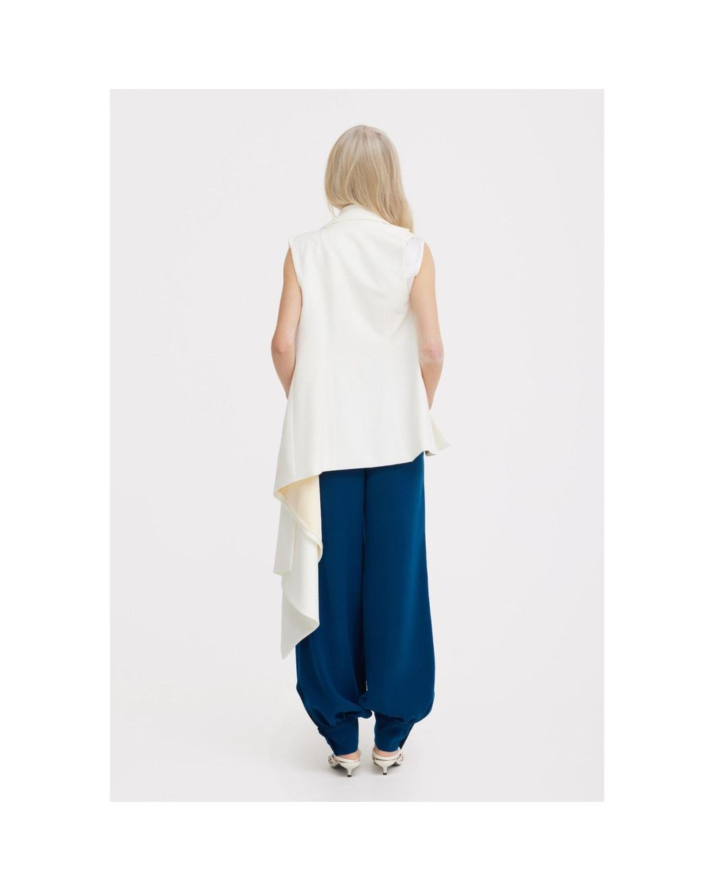 Julia Allert Natural Neutrals Asymmetrical Sleeveless Blazer — Ecru