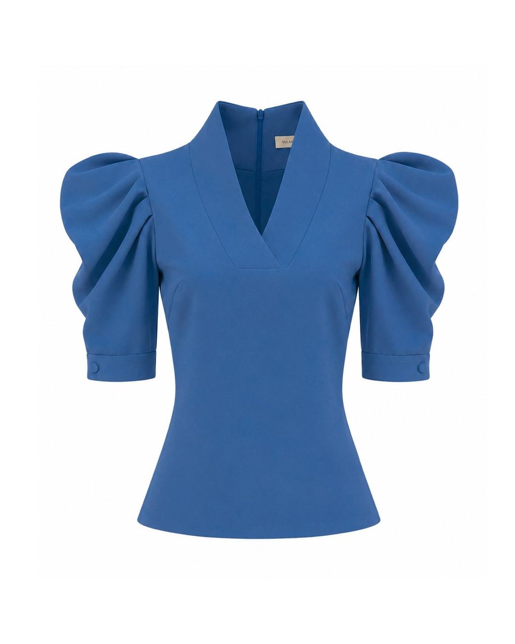 Julia Allert Blue V-Neck Puff Sleeve Top
