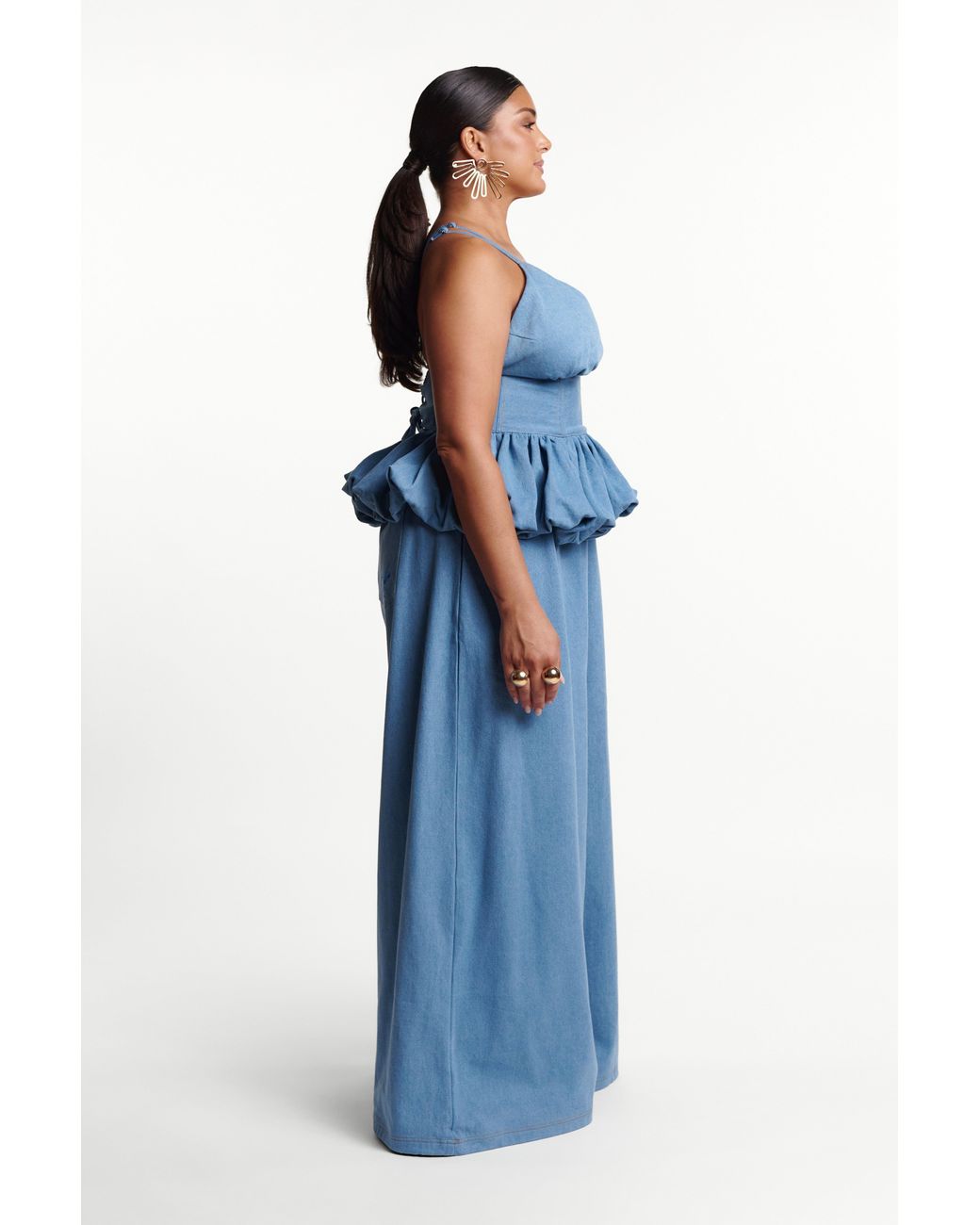 Ofuure Blue Light Denim Adele Peplum Top