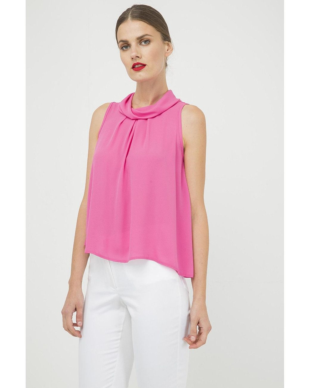 Conquista Pink Sleeveless Top With Pleat Detail