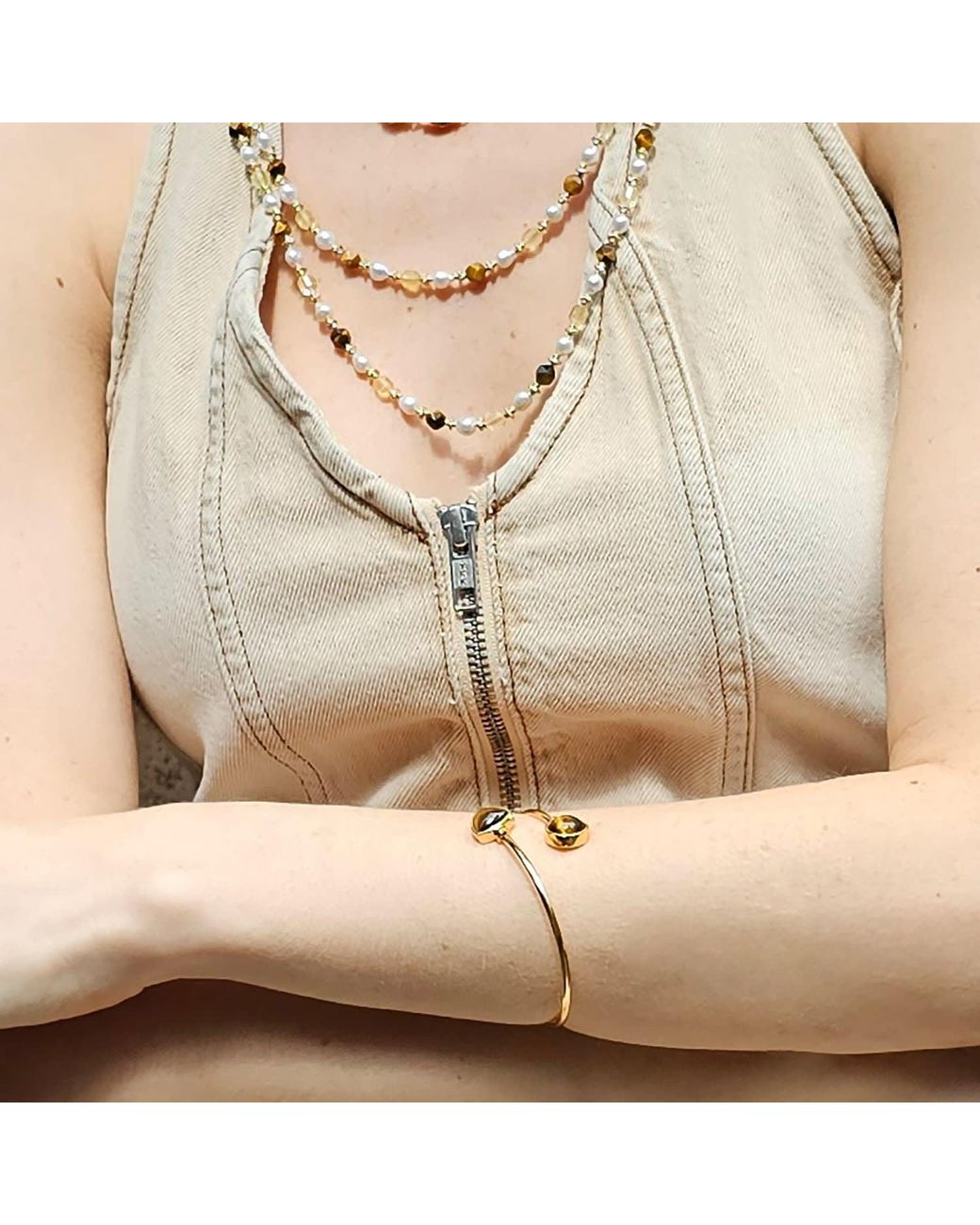 Farra Metallic Tiger-Eye Stone Bangle