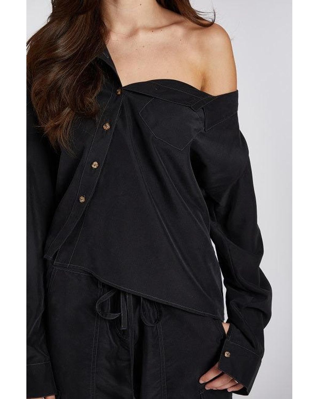 Sâb Studio Black One Shoulder Asymmetric Button Up