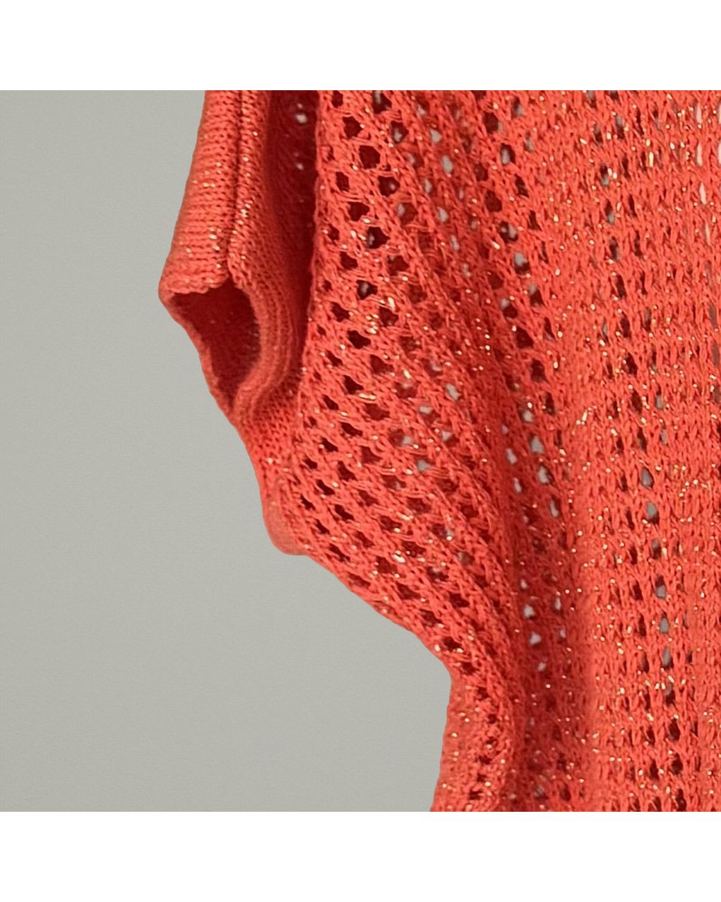 Haris Cotton Orange Knitted Batwing Blouse With Lurex Thread Coral