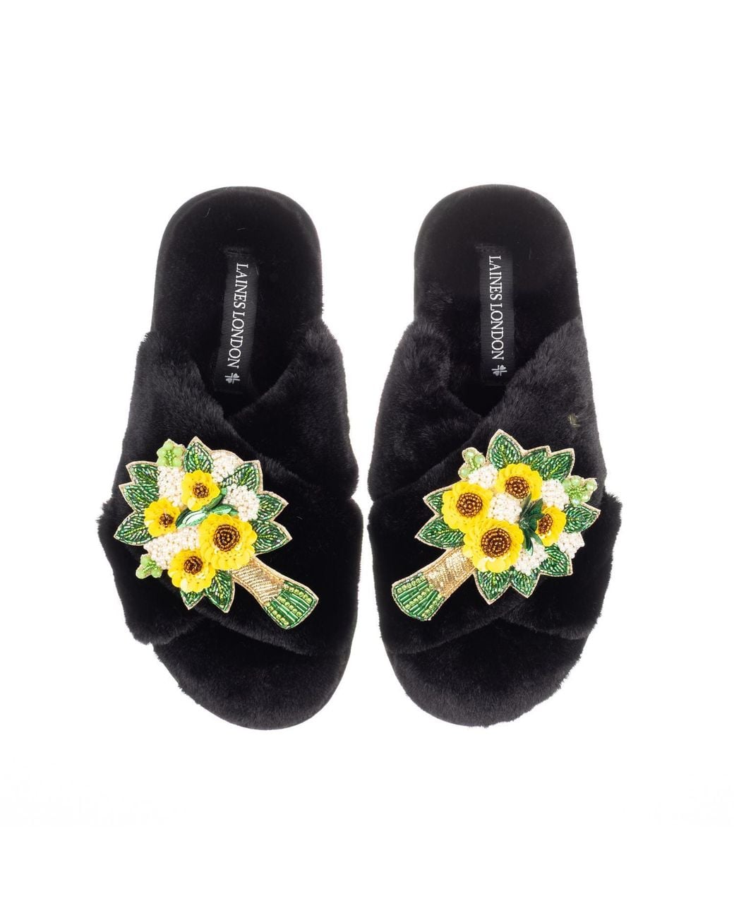 Laines London Blue Classic Laines Slippers With Bouquet Brooches