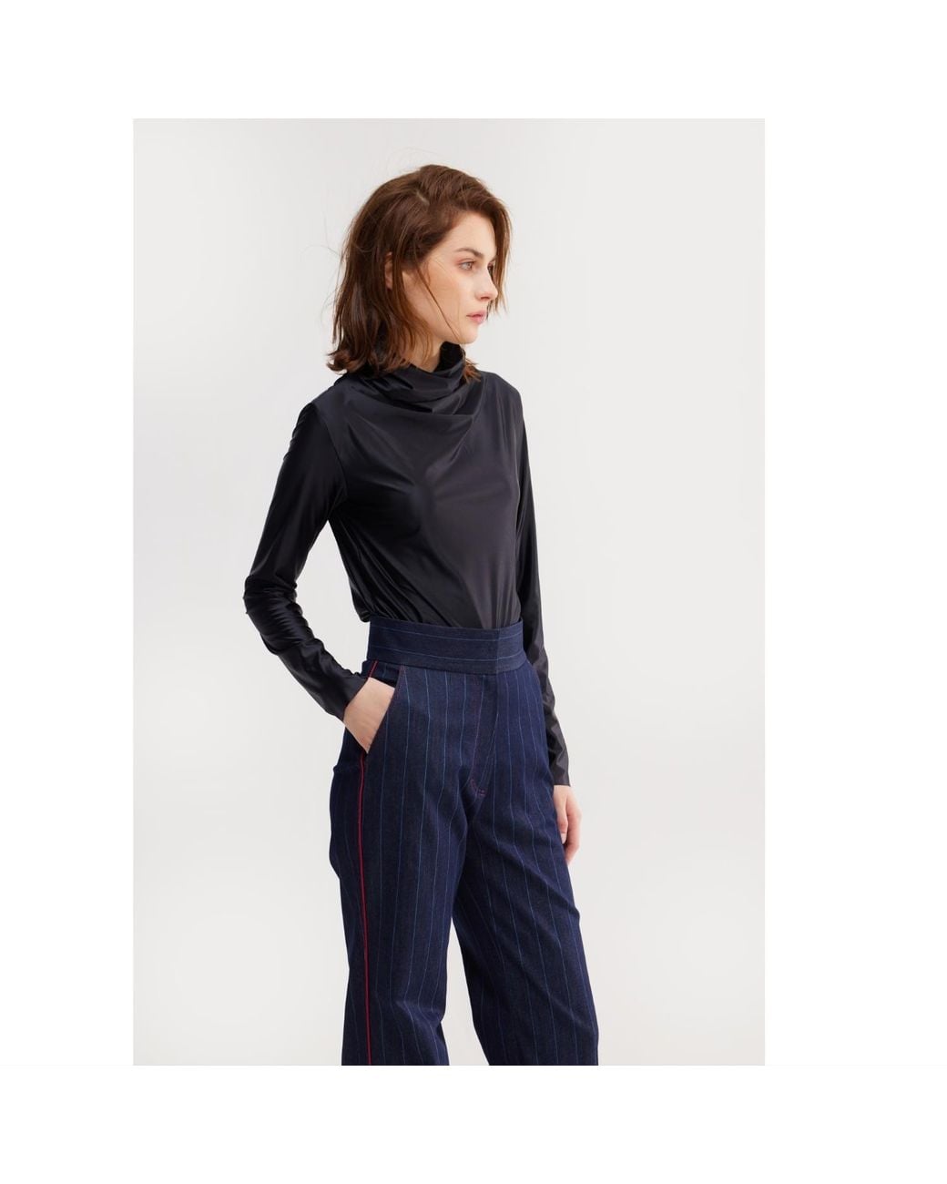 Julia Allert Blue Leather-Look Long Sleeve Top