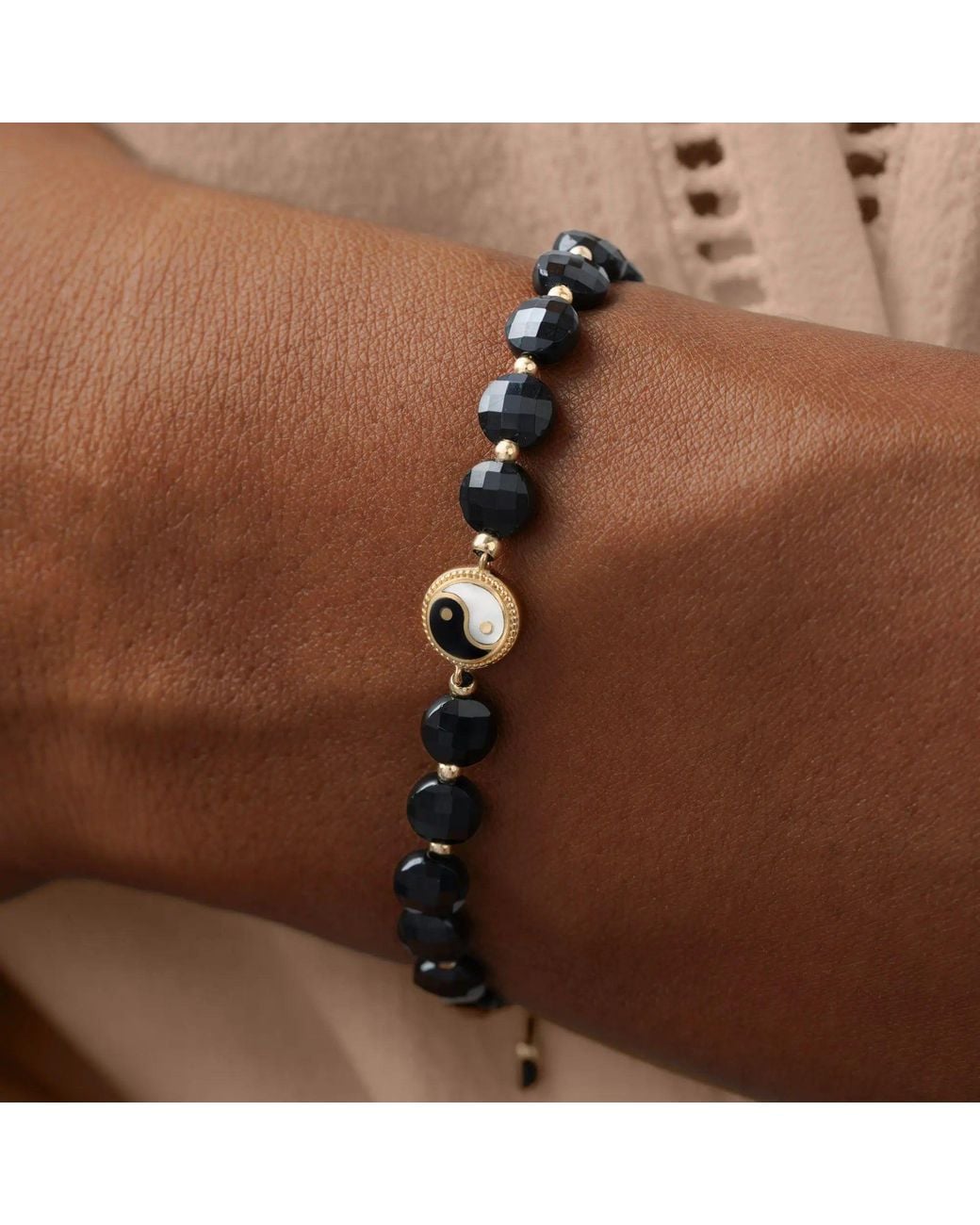 Karma and Luck Black Equilibrium Essence Yin Yang Onyx & Mother Of Pearl Bracelet