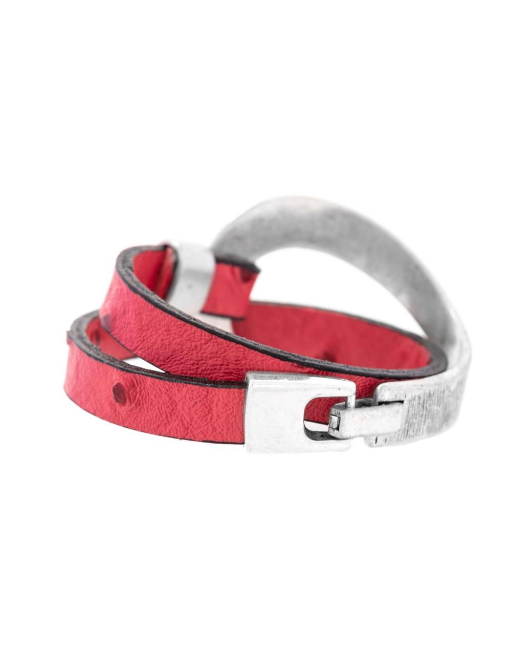 Saachi Hammered Double Wrap Leather Loop Bracelet
