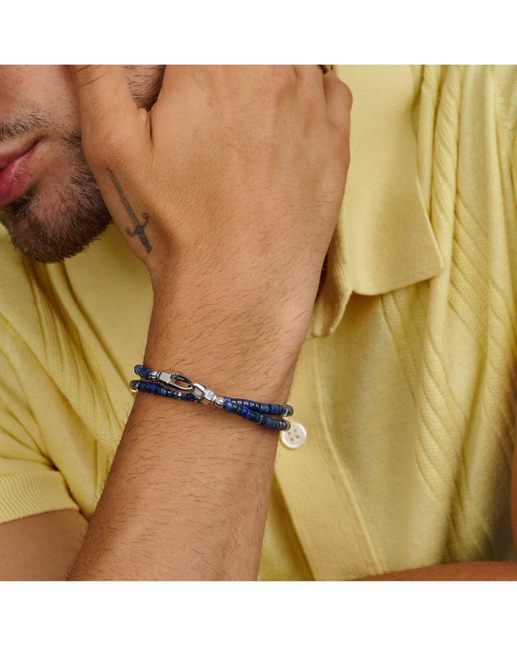 Nialaya Blue Lapis Heishi Wrap Bracelet for men