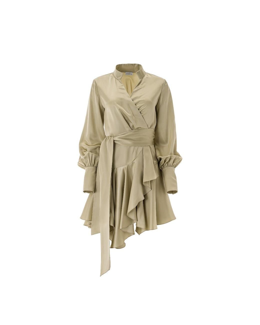 Lita Couture Natural Ruffle Hem Silk Wrap Dress