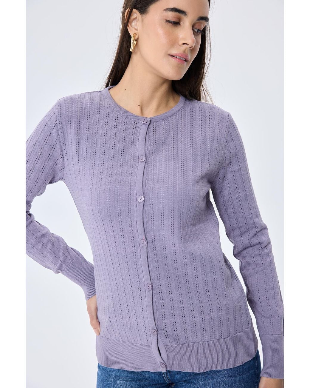 Peraluna Purple Celine Openwork Knit Cardigan