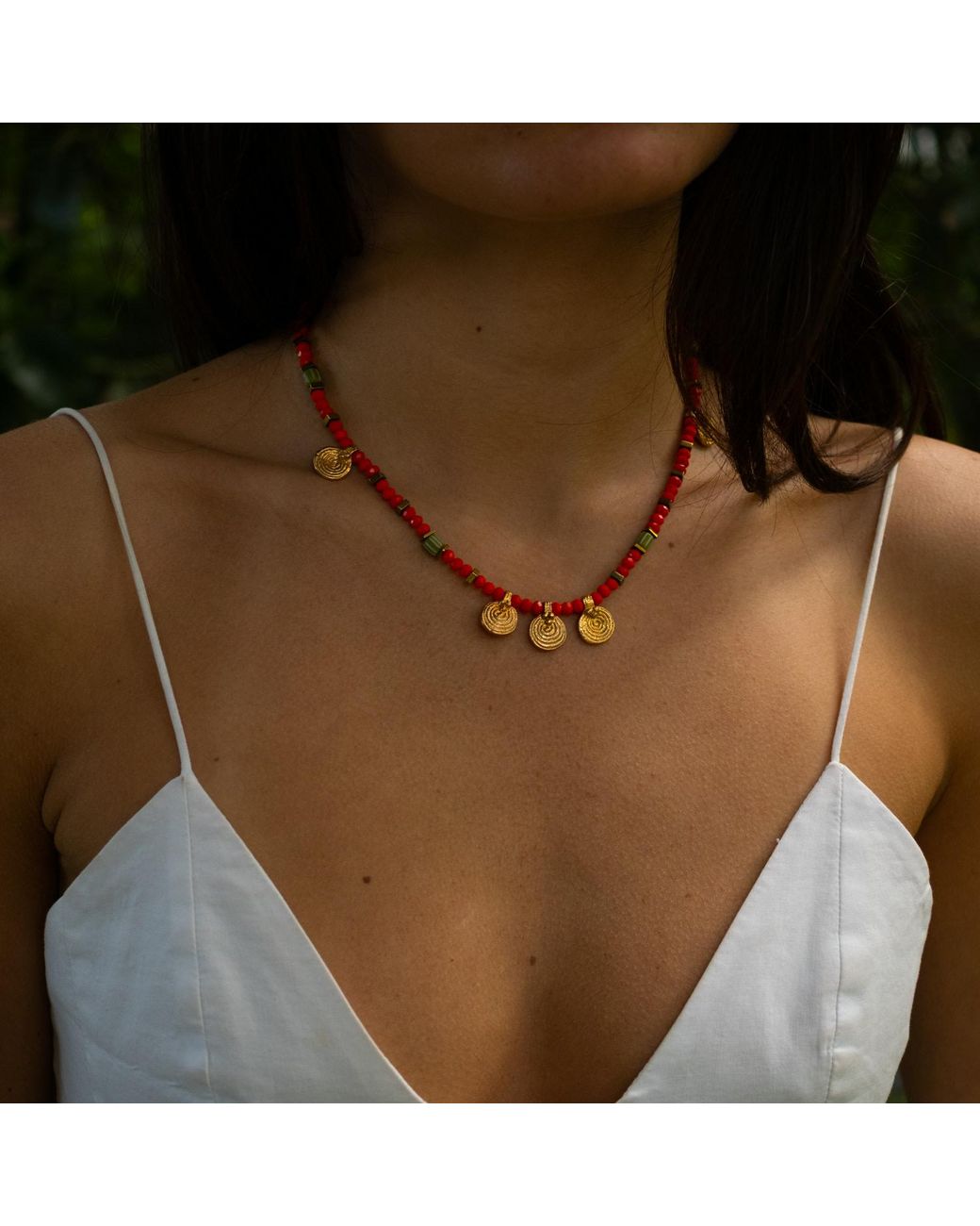 Ebru Jewelry Red Vibrant Energy Spiral Charm Choker Necklace