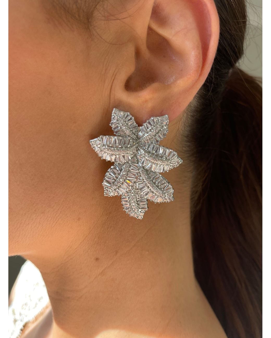 Crystals and Co Metallic Crystal Leaf Earrings