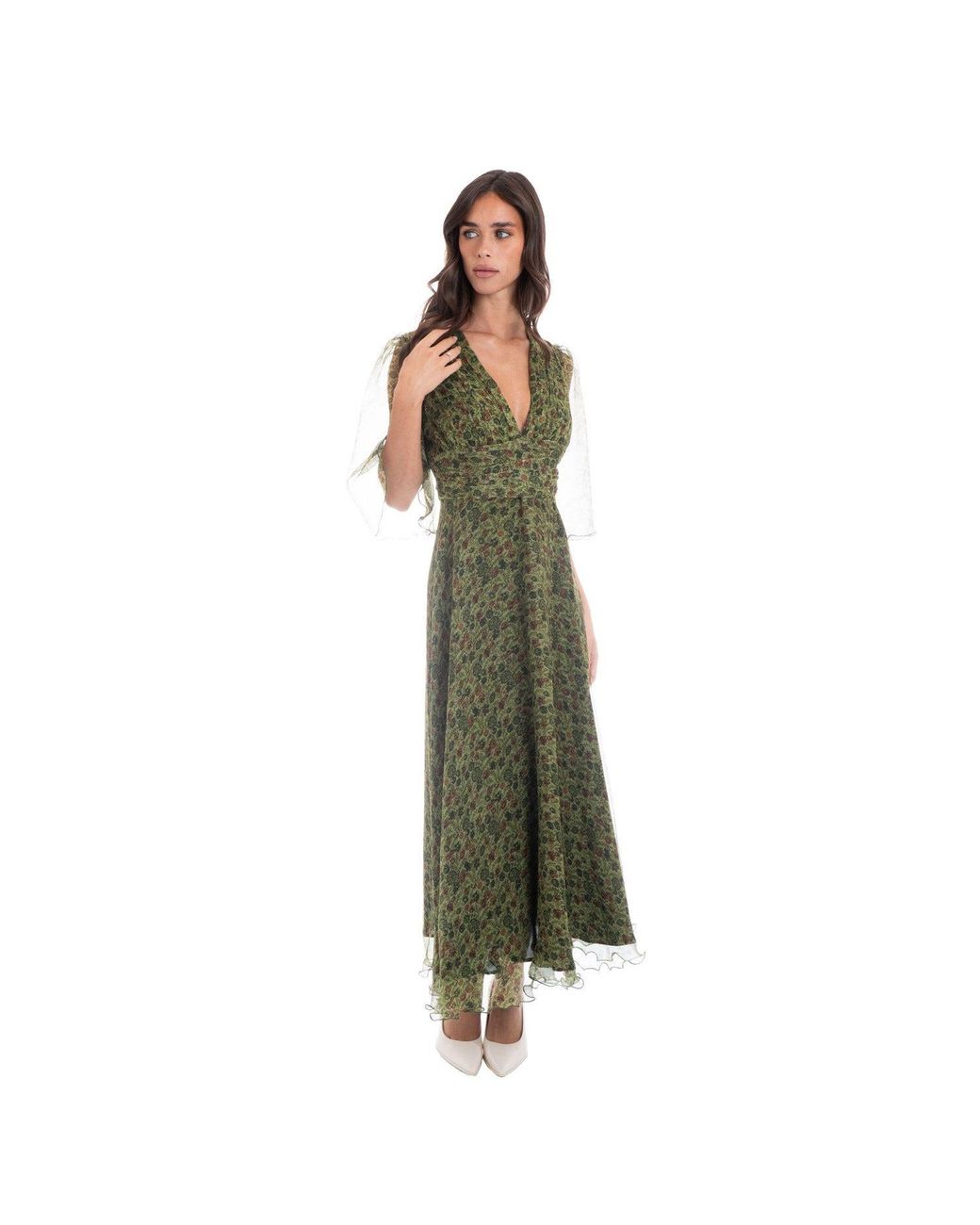 Sofia Tsereteli Green Floral Silk Gown