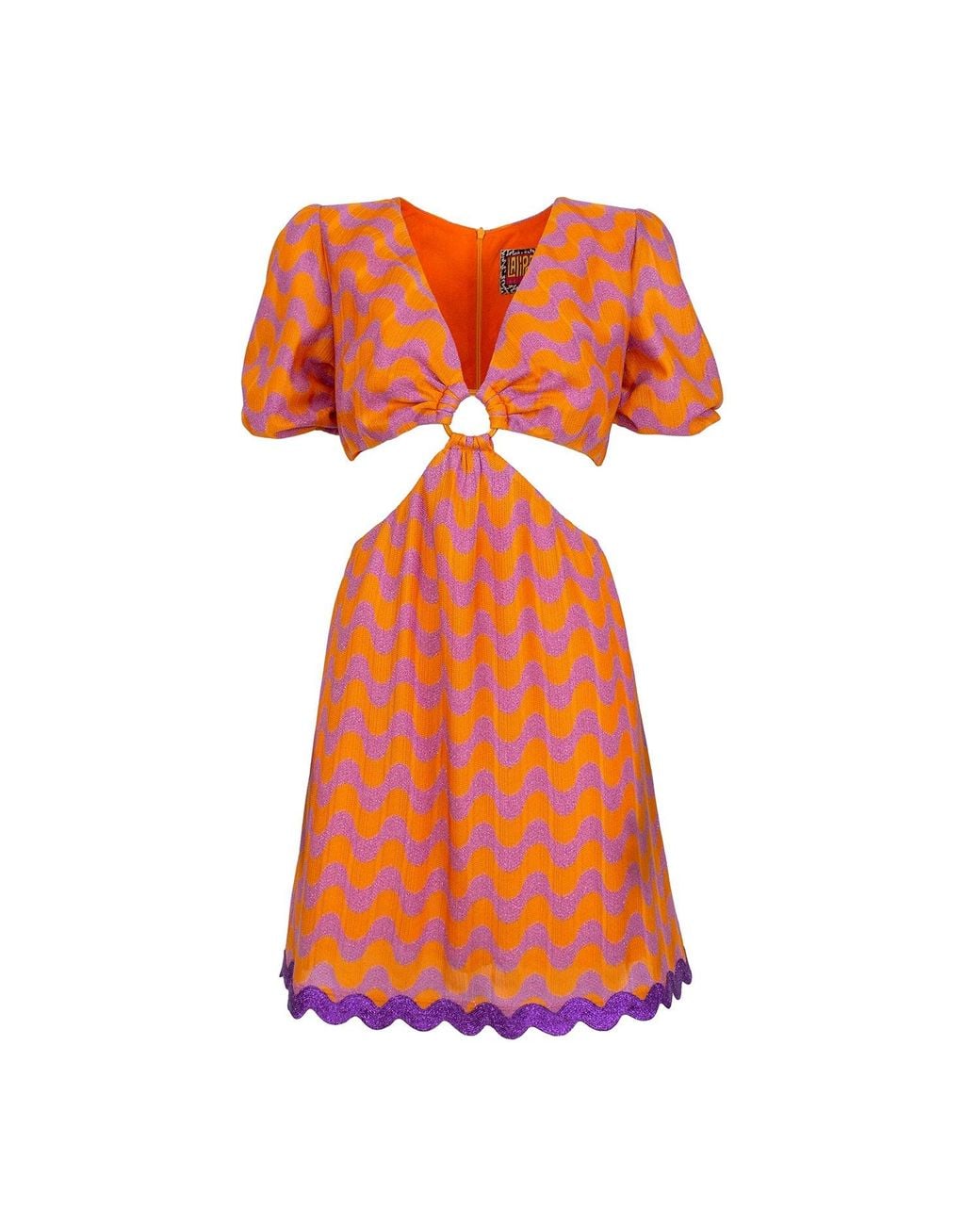 Lalipop Design Orange Wave Pattern Knit Mini Dress With Cut-out Details