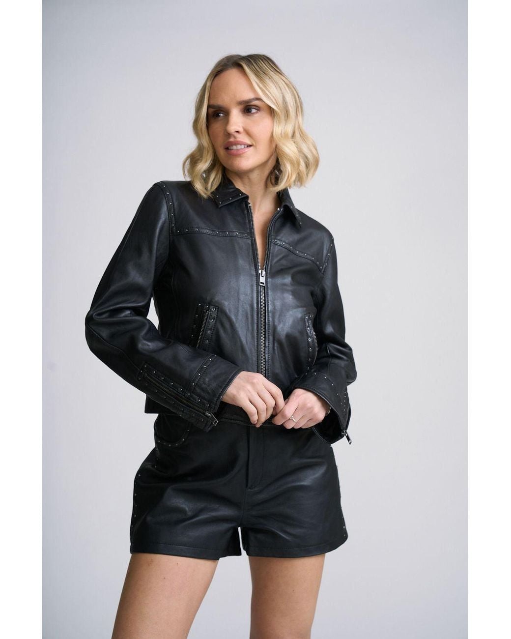 Mauritius Black Streamlined Studded Leather Jacket Mellus