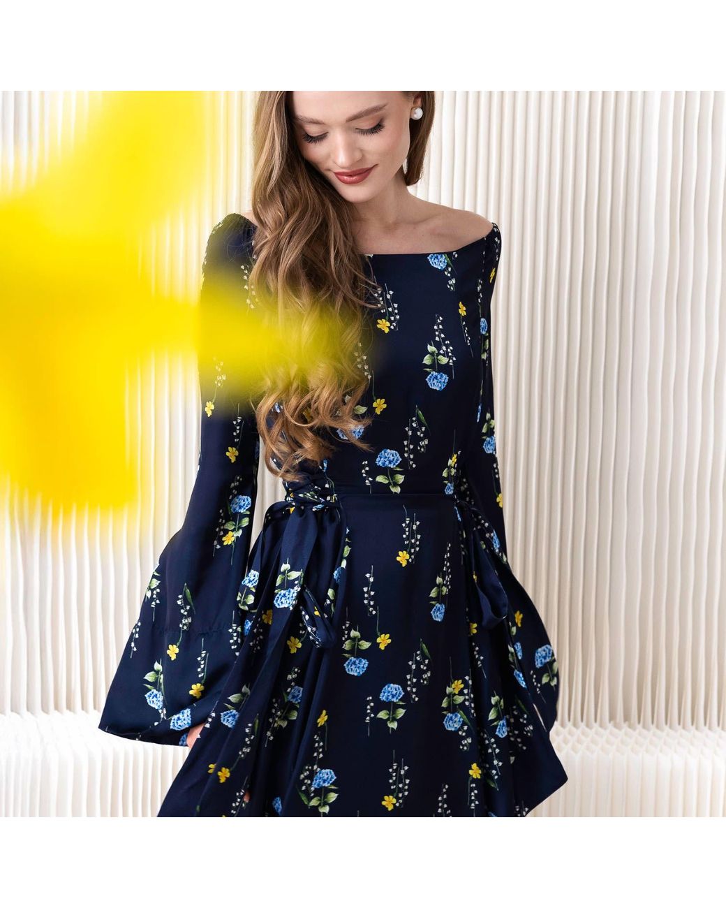 RainSisters Blue Adjustable Waist Midi Dress: Meadow Dream