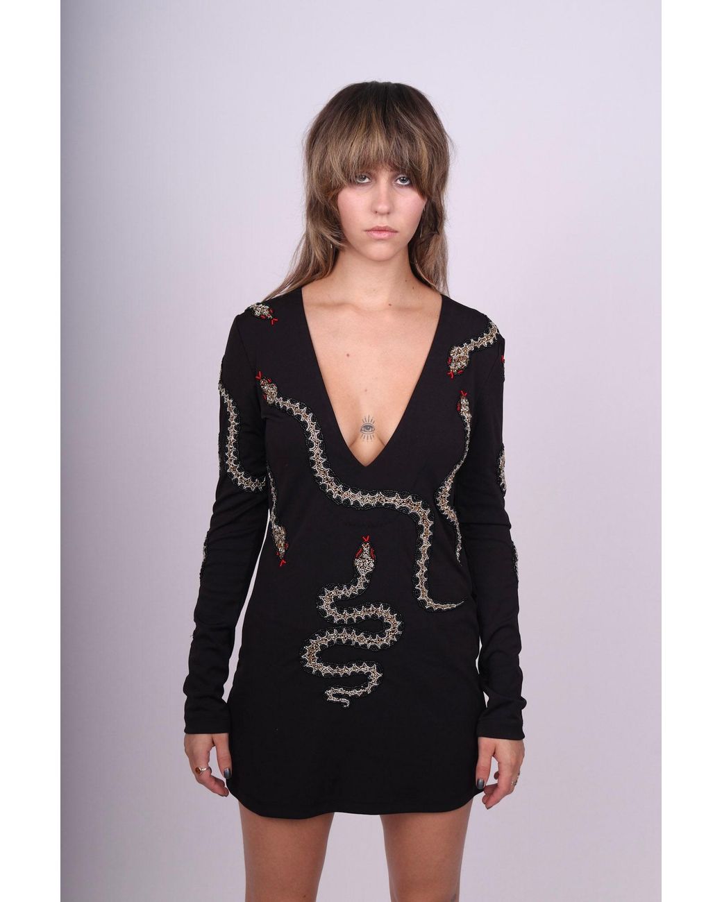 Any Old Iron Blue Beaded Snaketacular Mini Dress